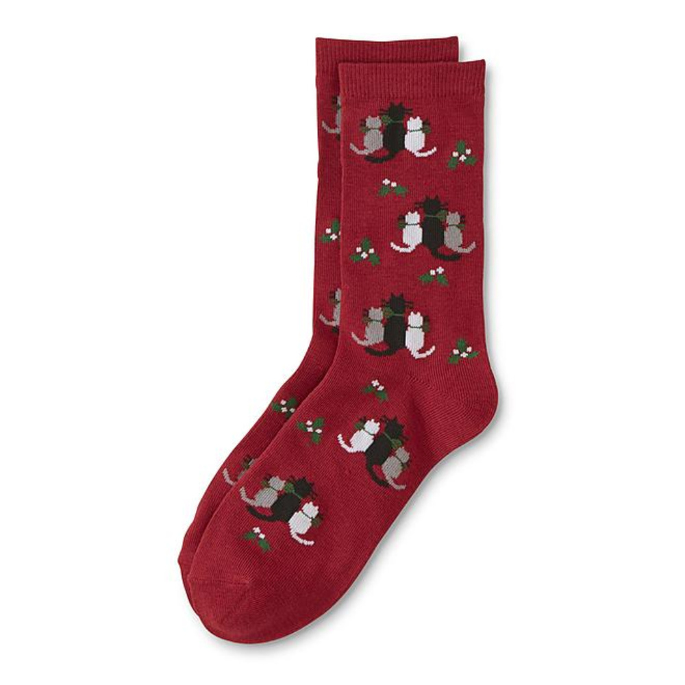 ❤️ 5/$25 ❤️Women's Xmas Crew Socks-Cats & Holly